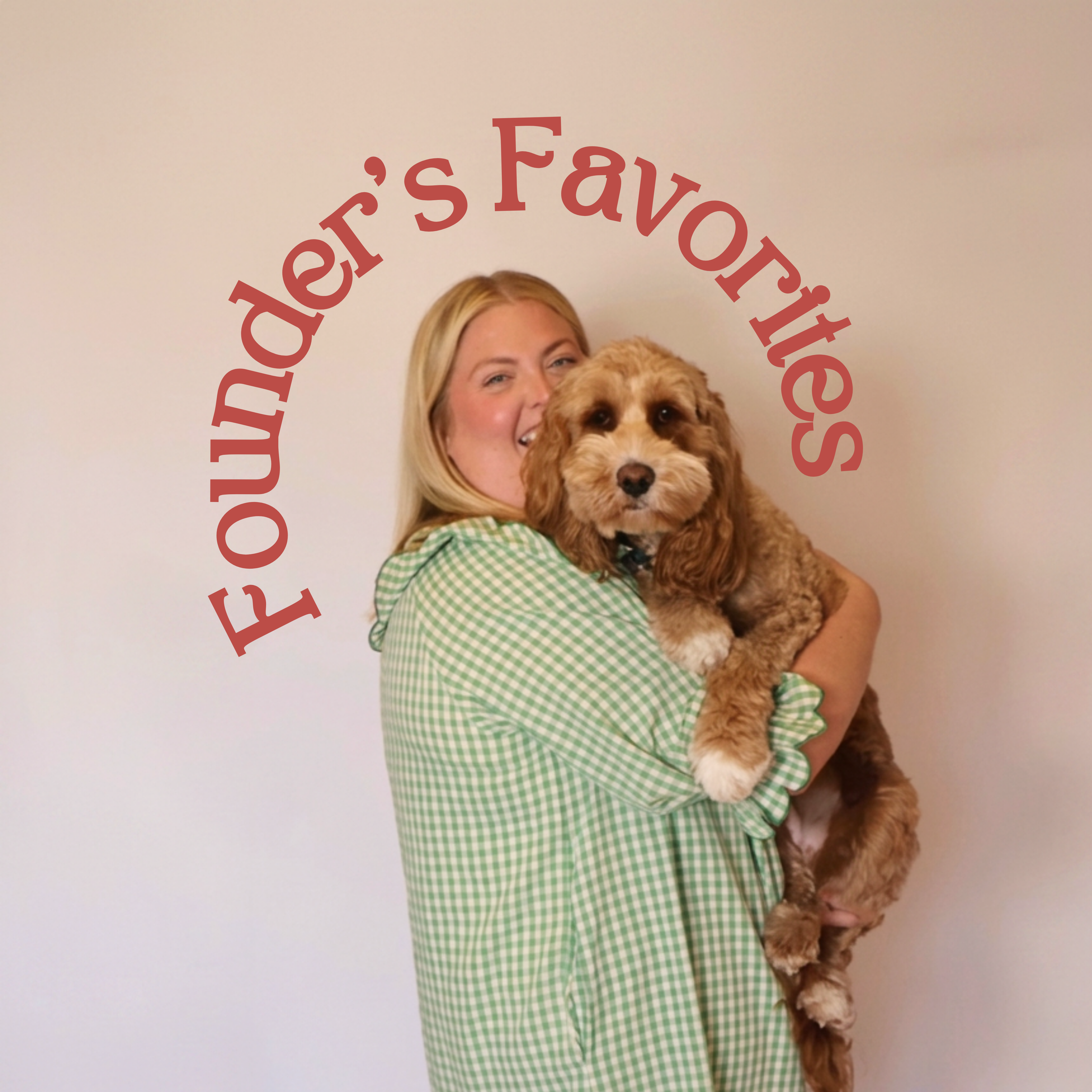 Photo of the founder, Dale, and her dog to link to our founder's favorites collection
