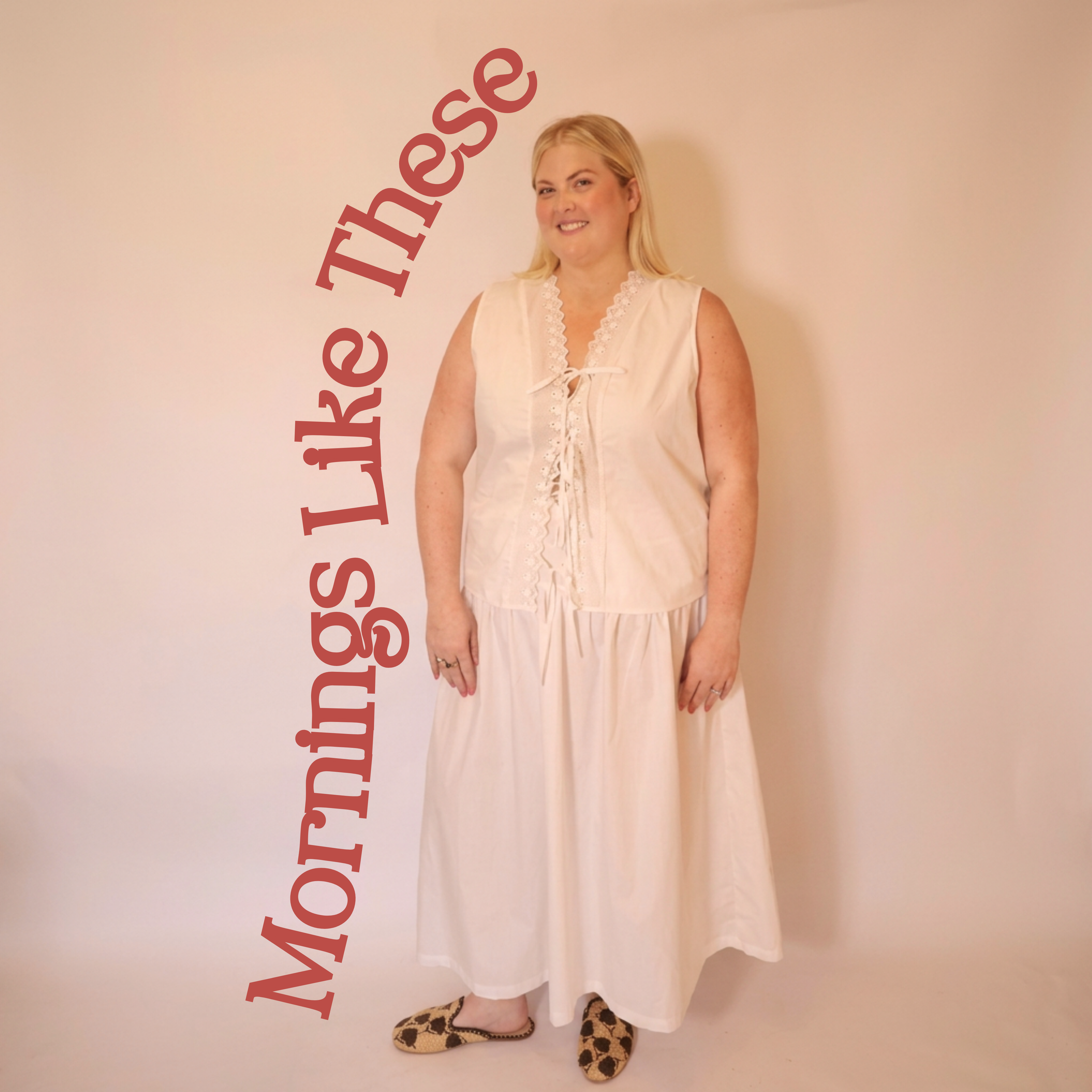 Photo of a woman wearing the Rosalie Set linking to the collection "morning like these"