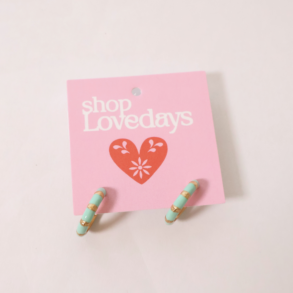 Front view of Junie Mint Green Hoops on a product tag