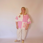 Image of the a woman wearing the Pippa tee and polkadot bonnie pants facing forward